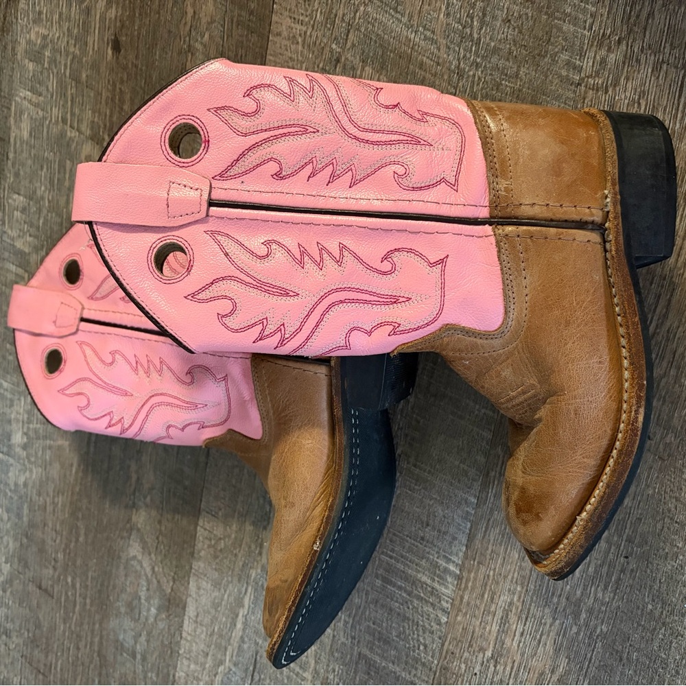 Old West Pink and Brown Western Cowgirl Boots size 10c - Picture 6 of 9